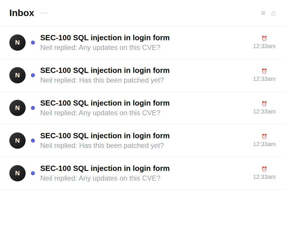 Notifications interface